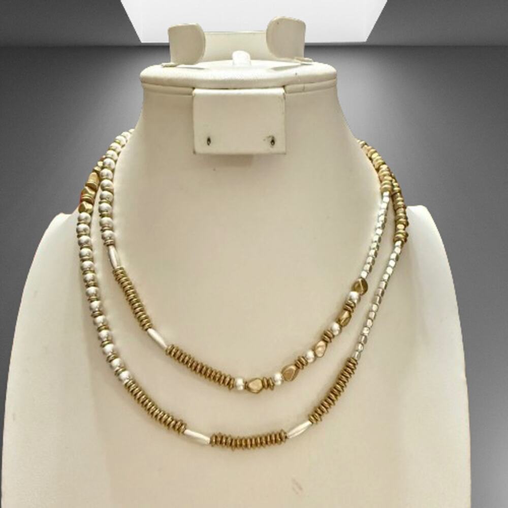 Mixed Metal Long/Layered Beaded Necklace